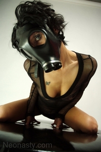 Britany puts on her favorite gas mask