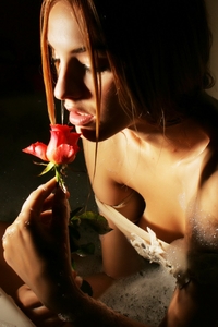 18years old Kira bathing with roses