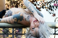 Tattooed blonde babe Vice bending naked