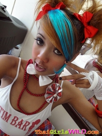 Blue haired asian chick