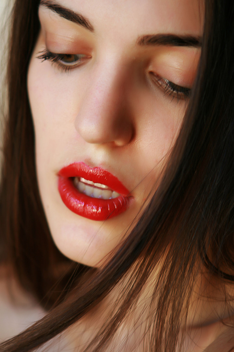 Brunette Glamour Girl Ines Strips Off Her Sexy Red Lingerie